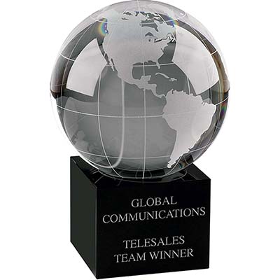 7in Clear Optical Crystal Globe & Base Award
