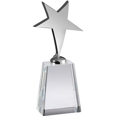 8in Silver Metal Star Crystal Podium Award