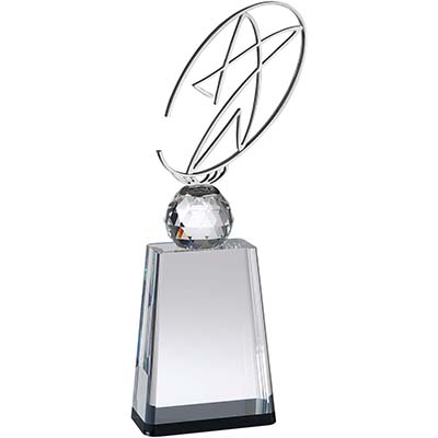 11in Silver Metal Star & Black Crystal Podium Award
