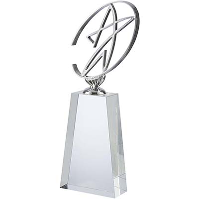 7.5in Silver Outline Metal Star Crystal Podium Award