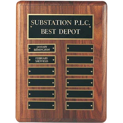 12in x 9in Walnut Perpetual Plaque - 12 Plates