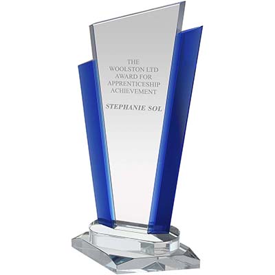 11.25in Clear & Blue Optical Crystal Award