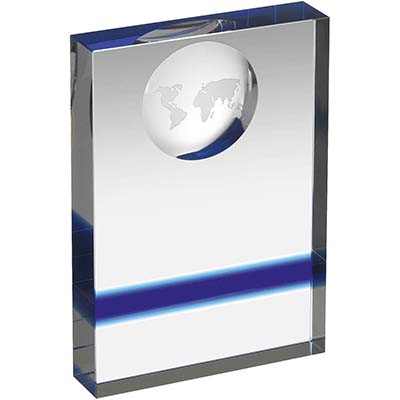 5in Clear & Blue Crystal Award Boxed