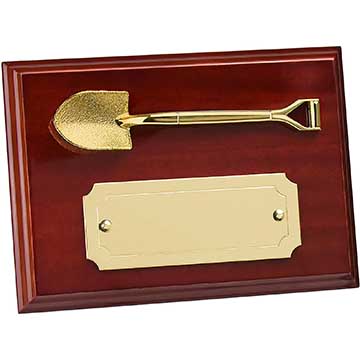 7in x 5in Gold Finish Shovel Plaque Award