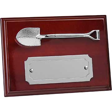 7in x 5in Silver Finish Shovel Plaque Award