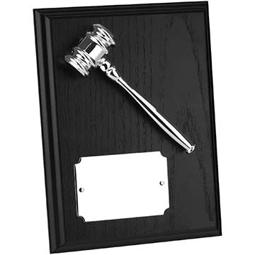 6in x 4in Silver Finish Gavel Plaque Award