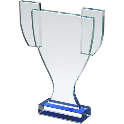 7.25in Clear & Blue Trophy Cup Glass Award Boxed