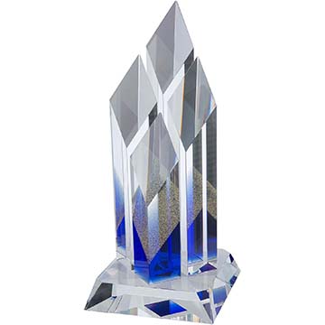 12.75in  Clear & Blue Gold Crystal Glitter Award